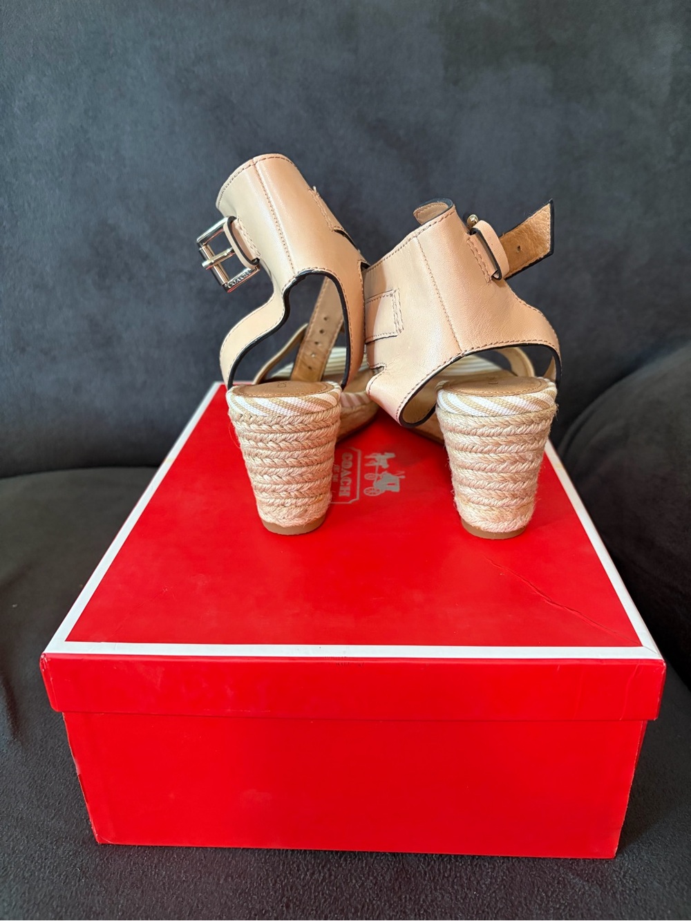 Coach Beige Espadrille Block Heel Sandals